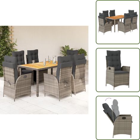 The Living Store 7-tlg. Garten-Essgruppe mit Kissen Grau Poly Rattan - Gartentisch (1/5)