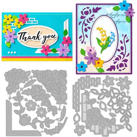 Lot de 19 matrices de découpe en métal en forme de fleur pour la fabrication de cartes, cadre de fenêtre de vigne, arrière-plan superposé, étiquettes florales, feuilles de gaufrage, pochoirs (1/5)