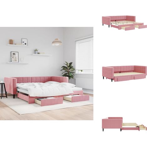 Tagesbett Ausziehbar mit Schubladen Rosa 100x200 cm Samt - Ausziehbares Tagesbett - Ausziehbare Tagesbetten - Schlafbett - Gästebett (1/5)