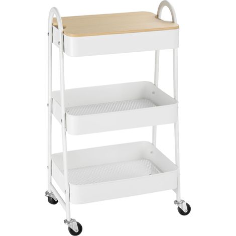 Carrello da cucina a 3 livelli in acciaio bianco con piano superiore, 45 x 31 x 79,4 cm (1/5)