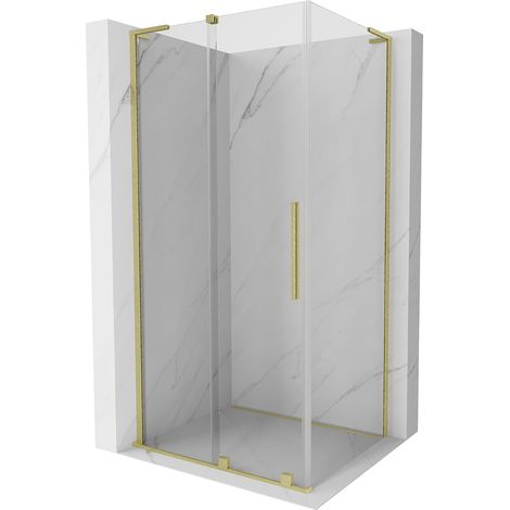 Mexen Velar L Duschkabine, schiebbar, 90 x 75 cm, transparent, gebürstetes Gold - 871-090-075-03-55 (1/5)