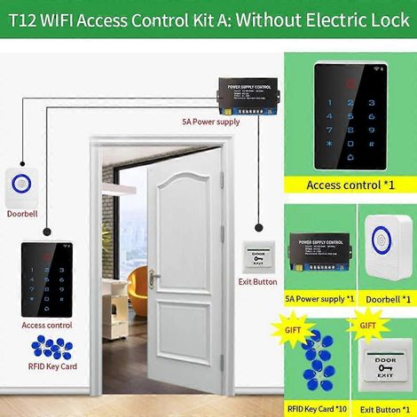 Kit de contrôleur d'accès Wi-Fi Tuya pour 2000 utilisateurs, avec clavier tactile rétroéclairé, lecteur de cartes 125 kHz Wiegand et 26 entrées/sorties (T12 Kit-A). (1/5)