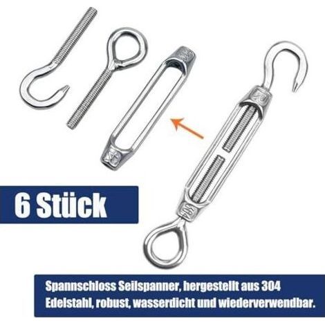 M6 Tendeur de Câble, Fixation pour Voile D'ombrage, 304 Inoxydable d'Ombrage OC, Crochets Pivotants Réglables CC, 6 Pièces, Cordes, Argent M6-OC Stück (1/4)