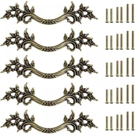 (Bronce) 5 tiradores de puerta vintage para armarios, estilo retro, XU, para decorar cajones, cómodas, armarios, muebles, etc. - KZQ (1/4)
