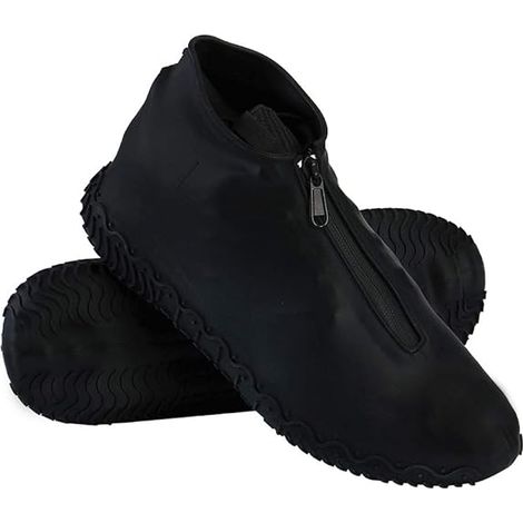 Copriscarpe impermeabili, copriscarpe riutilizzabili in silicone con suola antiscivolo rinforzata per giornate piovose e nevose per uomo e donna - Nero L