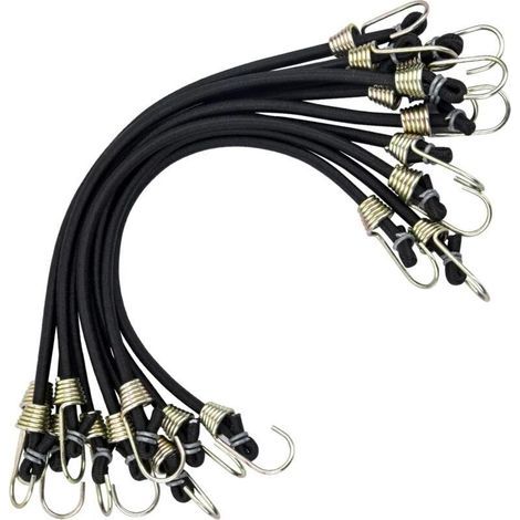 10 Stück elastische Cordons mit Mini-Häkelbändern elastische Cordons Universelle robuste elastische Cordons für Tente Camping Moto Remorque Chariots à Bagages et Vélos, Black (1/4)