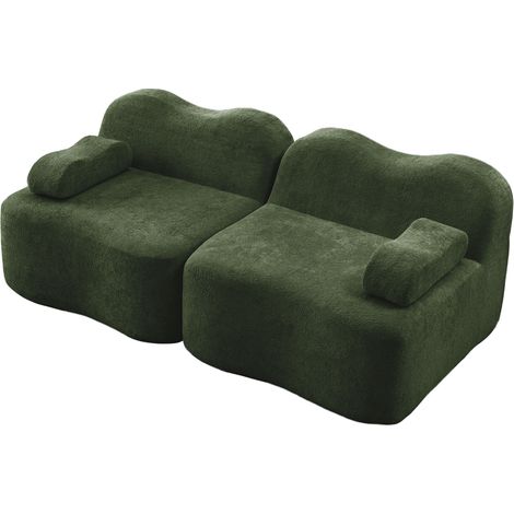 Zweisitzer-Modulsofa aus grünem Samt, Wellen-Design, ohne Montage (1/5)