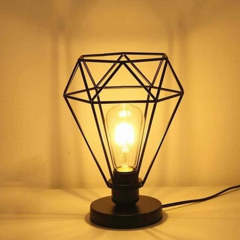 Moderne industrielle Cage de diamant Lampe de table,lampadaire avec Vintage design Industriel,lampe de chevet,Cage en métal lampe de table,no ampoules,Noir,Douille:E27,pour salon,chambre et bureau [Cl (1/5)