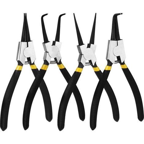 [NIE BENUTZT]Innen- und Außensicherungsringzange, Zange mit geraden/gebogenen Backen, Kohlenstoffstahl, Länge 7 Zoll, Spitzengröße 1,8 mm, 4 Stück