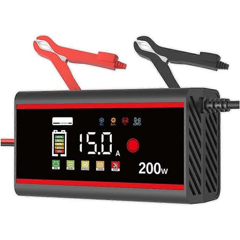 Intelligentes 12V 15A 200W Batterieladegerät für Auto und Motorrad, Reparatur von 12V LiFePO4 Bleiakkumulatoren, LCD-Bildschirm (1/5)