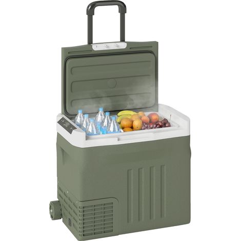 Frigorifero elettrico portatile da 40 litri, ideale per auto, con modalità ECO/MAX, maniglia telescopica, dimensioni 61x39x49,5 cm, colore grigio.