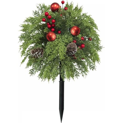 Lot de 1 Piquet décoratif en pin artificiel vert avec baies rouges – décoration extérieure de Noël-Style 3 (1/4)