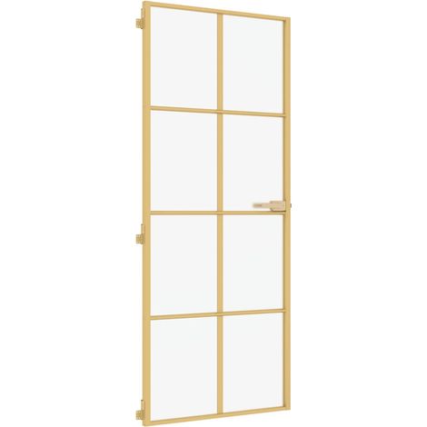 Porte intérieure mince doré 83x201,5 cm verre trempé aluminium