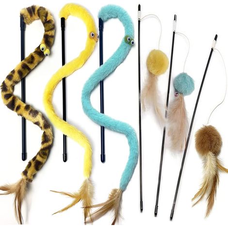 Jouet interactif pour chat - Canne à pêche avec serpent en peluche et grelot, stimulant l'instinct de chasse (1/5)