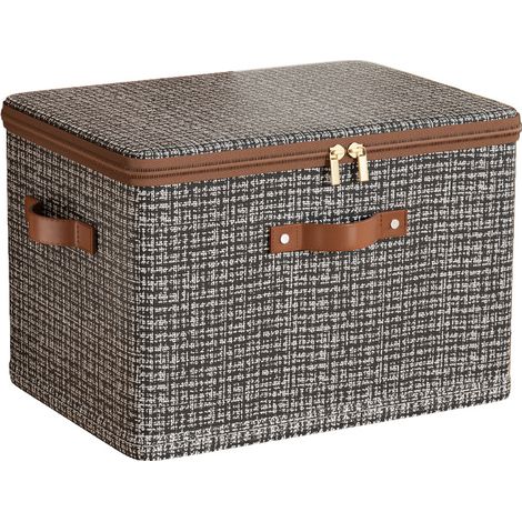 Boîte de rangement avec fermeture éclair et couvercle, Poignées en cuir PU – Empilable et pliable – Tissu non tissé – Pour armoire – 1 pièce, 30×20×14cm (1/5)