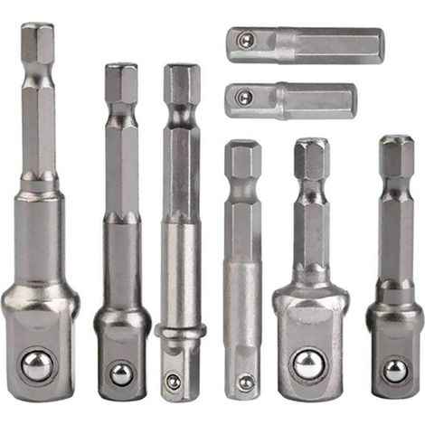 Lot de 8 adaptateurs hexagonaux 1/4 vers 1/4 3/8 1/2 pour perceuse et visseuse sans fil (1/5)