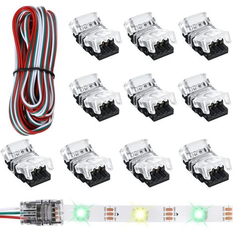 Connecteurs de Bande LED à 3 Broches Connecteurs de Bande Lumineuse LED 10 mm Borne de Connecteur de Bande LED pour WS2811 WS2812B SK6812 Bande LED sans Soudure,avecun cordon de 5 mètres de long(10 Pi