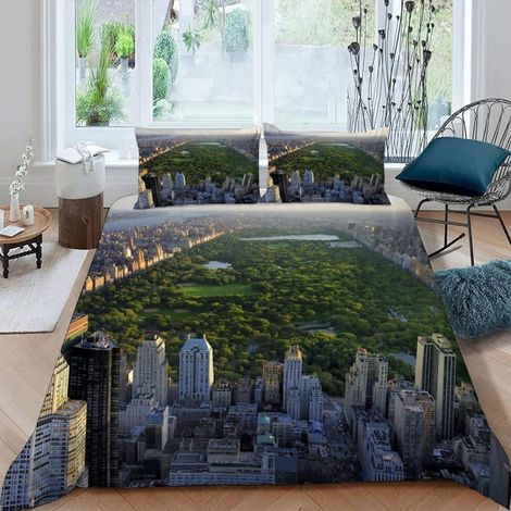 Bettwäsche Set 220x240cm Mikrofaser New York Skyline 3-teilig mit 2 Kissenbezügen