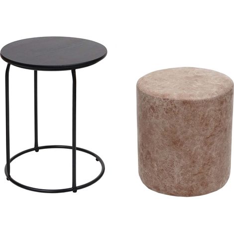 [NEUWERTIG] 2er-Set Sitzhocker und Beistelltisch HHG-410, Kaffeetisch Tisch Hocker, MVG-zertifiziert MDF Metall Kunstleder braun