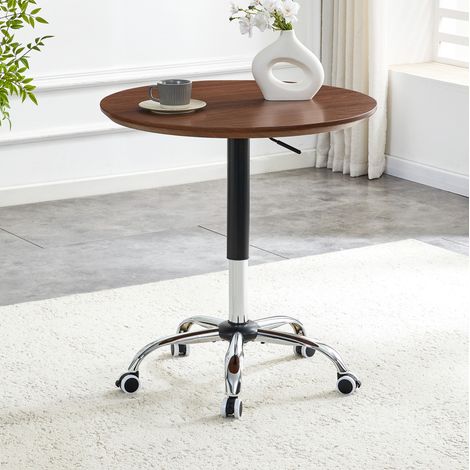 Beistelltisch Ø70x73.5-98.5 cm nussbaumfarben aus MDF und Metall höhenverstellbar mit Rollen (1/5)