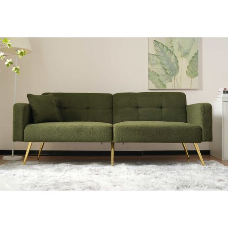 Divano Letto 175x64 cm in Tessuto Sherpa Verde, Schienale Inclinabile 105°–180° Elegante e Piedi Dorati (1/5)