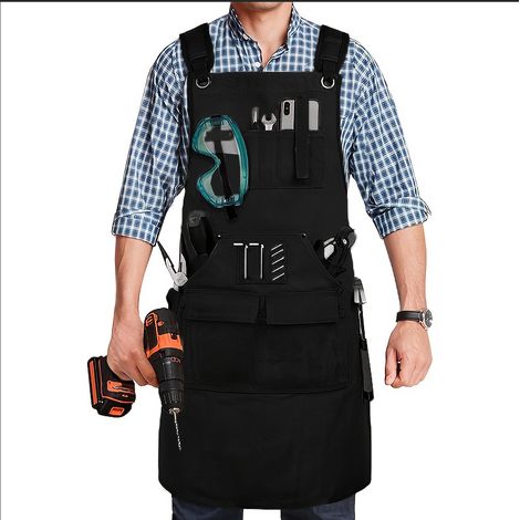 Delantal de trabajo para hombre de lona encerada de 20 oz – Resistente e impermeable – Delantal para carpintero y taller con 9 bolsillos, imán y guantes resistentes a los cortes (Ajustable S-XXXL)