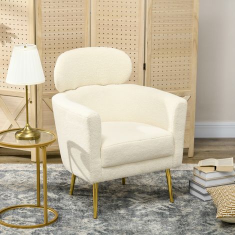 Teddy Fabric Armchair, Removable Headrest, Cream