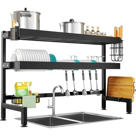 Égouttoir à Vaisselle au-Dessus de l'évier à 3 Niveaux Antirouille avec Porte-ustensiles et Support pour Planche à découper pour Rangement et Organisation de Cuisine Nior Longueur 105cm (1/5)