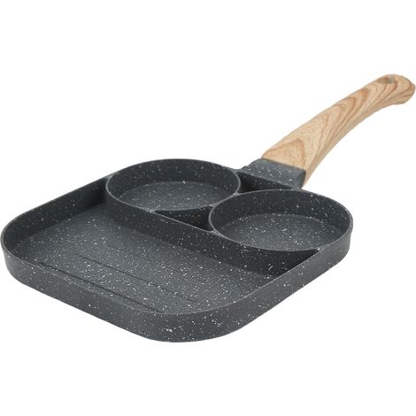 Padella per hamburger, 3 scomparti, griglia divisa, antiaderente per frittate, ideale per cucinare in casa. (1/5)