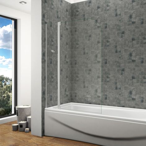 100x140cm Badewannenaufsatz 2-teilig Duschabtrennung Trennwand ESG GLAS Dusche (1/5)