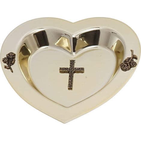 Un cuenco navideño con forma de corazón en color dorado.