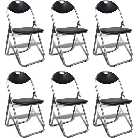 Chaises de salle à manger pliantes, lot de 6, similicuir noir et acier (1/5)