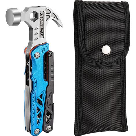 Marteau à griffes multifonctionnel de camping en plein air, en acier inoxydable, pliable, pince à clous, outil combiné d'urgence pour voiture (835 Bleu) (1/5)