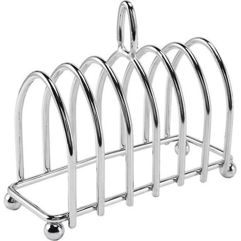 Porte-toast 6 tranches en acier inoxydable avec pieds sphériques et poignée de transport (1/5)