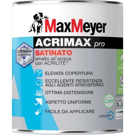 Acrimax PRO Smalto bianco Satinato all'acqua per legno e ferro 0,75 Lt Max Meyer (1/4)