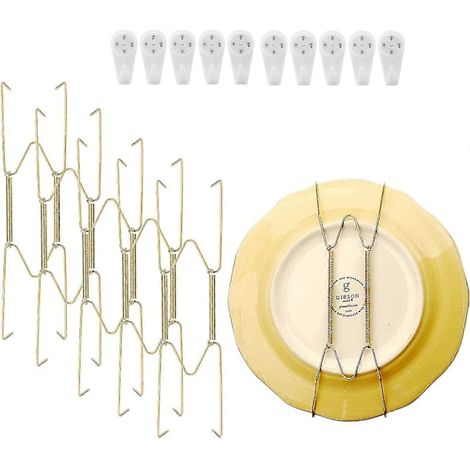Confezione da 10 ganci per piatti da parete, ganci per piatti in acciaio inox, compatibili con piatti decorativi, ganci, porta piatti, 20 cm con (20 cm oro) ... (1/5)