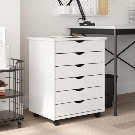 Vidaxl – Armoire roulante avec 6 tiroirs – Bois de pin massif – Dimensions 53 x 39 x 65,5 cm – Couleur blanche – Pour rangement efficace