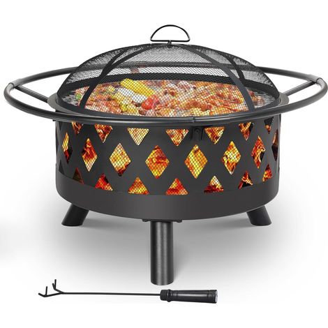 Brasero de Jardin,Ø76 cm Brasero Exterieur Terrasse,avec Grille, Multifonctionnel,pour Le Barbecue et Le Chauffage,Noir (1/5)