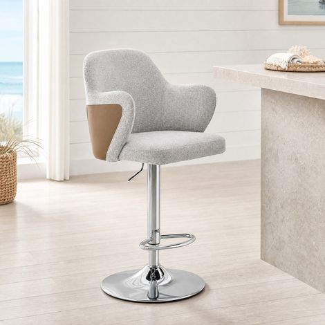Tabouret de bar réglable, lot de 2, pivotants à 360°, avec accoudoirs, tissu gris et marron DESVIAE (1/5)