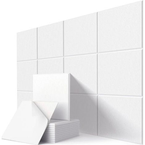 12 Panneaux Acoustiques Carrés,  Auto-Adhésif Haute Densité pour l'annulation de l'écho, Rembourrage Absorbant le son en Studio, Bureau, Maison en Fibres de Polyester, 30  30  0,9cm - Blanc (1/5)