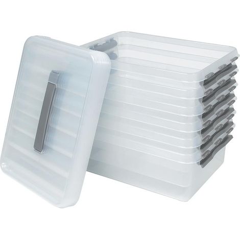 BRB Lot de 6 boîtes de rangement avec couvercle, transparentes, L x l x H : 400 x 300 x 140 mm, boîte de 12 l (1/2)