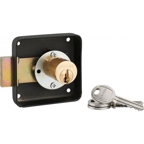 Serrure de meuble en applique pour porte d'ameublement, droite, axe 40mm, 70x70mm, noir, 3 clés - (1/3)