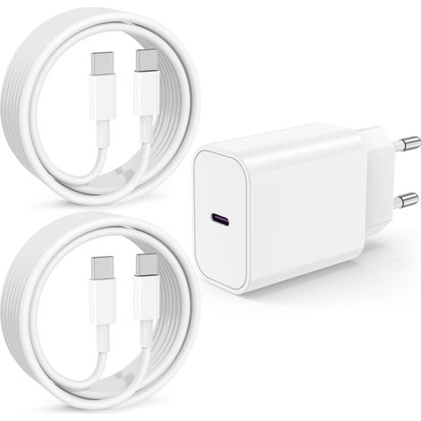 20W Chargeur Rapide USB C pour 18 17 16 15, 2Pack 2M Type C Câble et USBC Fast Prise Adaptateur Secteur pour 17 Pro Max/17 Air/16 Pro/16 Plus/15 Pro Max/iPad/Duo (1/5)