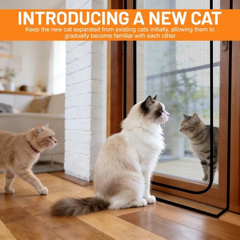 Rideau de porte anti-moustiques et protection pour chat, moustiquaire renforcée avec fermeture éclair, installation facile par velcro, durable et lavable (1/3)