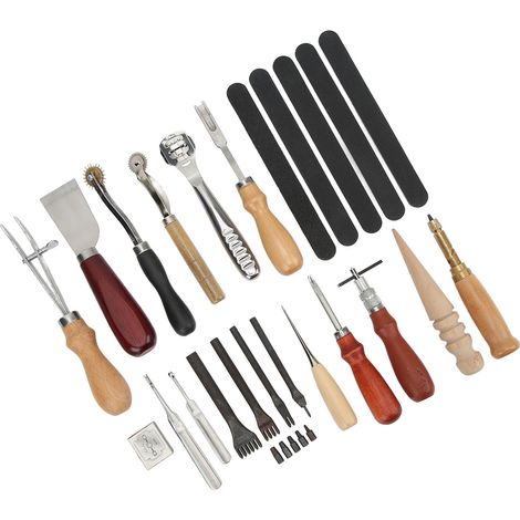 Lederhandwerkswerkzeugset zum Bearbeiten, Schnitzen, Nähen, Stechen, Sticken, für Heimwerkerarbeiten (1/5)