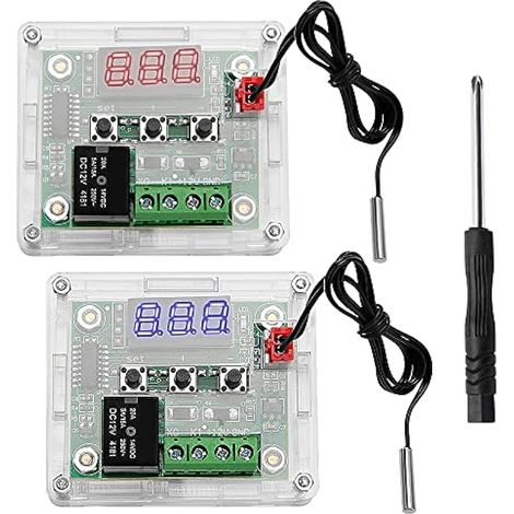 2 Pièces W1209 Module de Contrôleur de Température avec Boîtier, 12V CC Micro Thermostat Numérique, Module de Contrôle Électronique de la Température, -50-110°C, avec Sonde NTC Étanche (1/4)