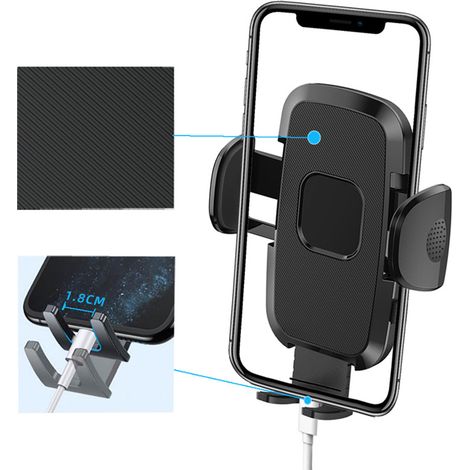 Support de téléphone portable pour voiture avec fixation par clip, rotation à 360°, support de fixation pour sortie d'air et ventouse. (1/5)