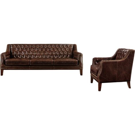 Canapé 3 places et un fauteuil en cuir COLBERT - Marron (1/5)