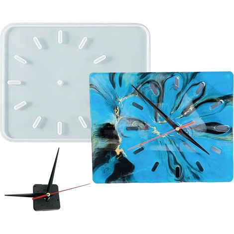 Moule carré en silicone pour horloge - Grande horloge rectangulaire - Avec accessoires de montre - En résine époxy - Pour artisanat - Décoration murale - Décoration de maison - Blanc (1/5)