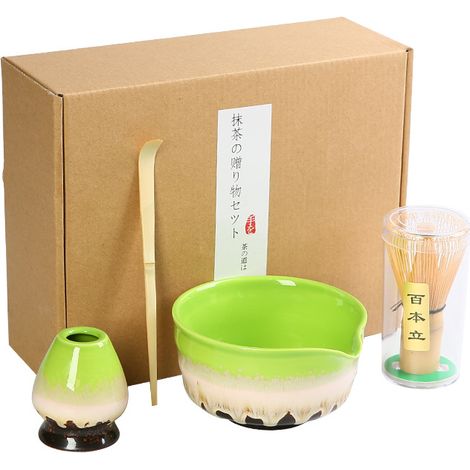 Service à matcha 4 pièces – Ustensiles style dynastie Song – Cérémonie japonaise – Dégradé vert (1/5)